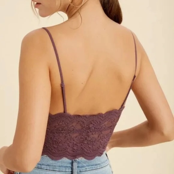 Plum Sheer Lace Scalloped Brami Bralette Bra - Picture 2 of 3